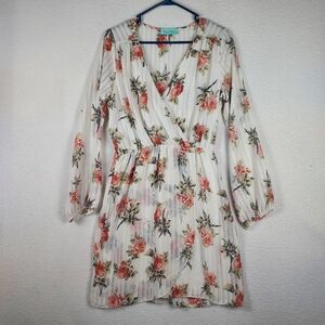 Filly Flair Floral Wrap Dress Womens Large Boho Pleated Long Sleeve